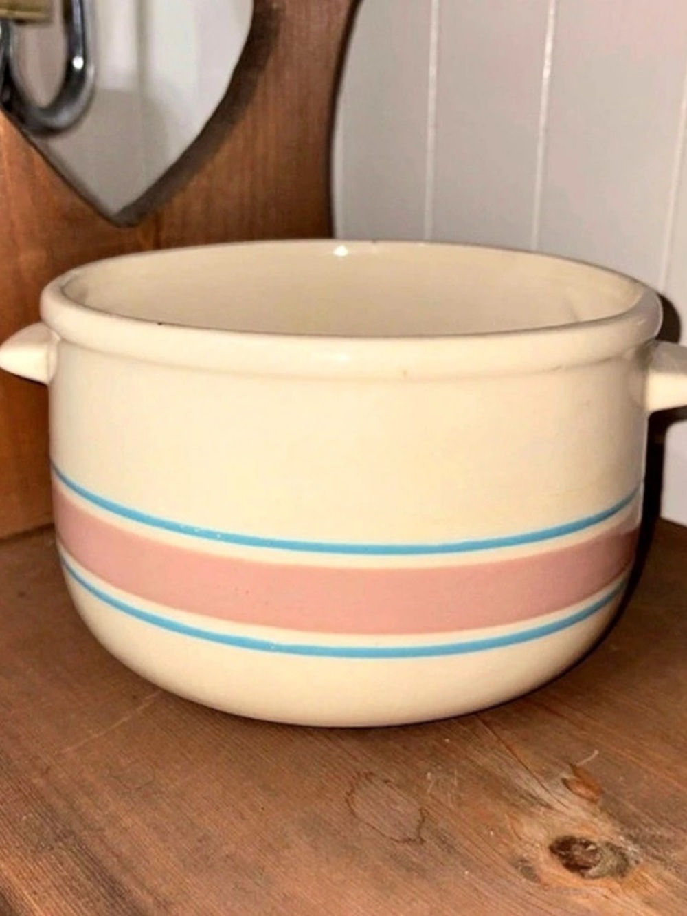 McCoy Striped Ceramic Casserole Dish in Cream & Pink